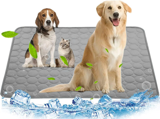 Dog Cooling Mat Pet Cooling Mat for Dogs Cooling Blanket for Dogs Dog Cooling Pad for Kennels Crates Cars Indoor & Outdoor Ice Silk Cooling Mat for Extra Large Dogs (Gray L(28 * 22"))